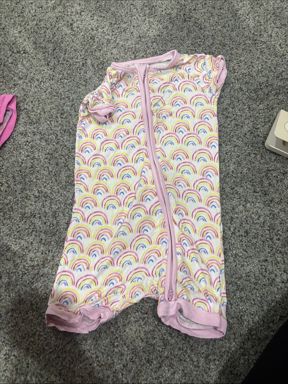 Little Sleepies Pastel Rainbow Sleeveless Sleep Romper with Pink Trim
